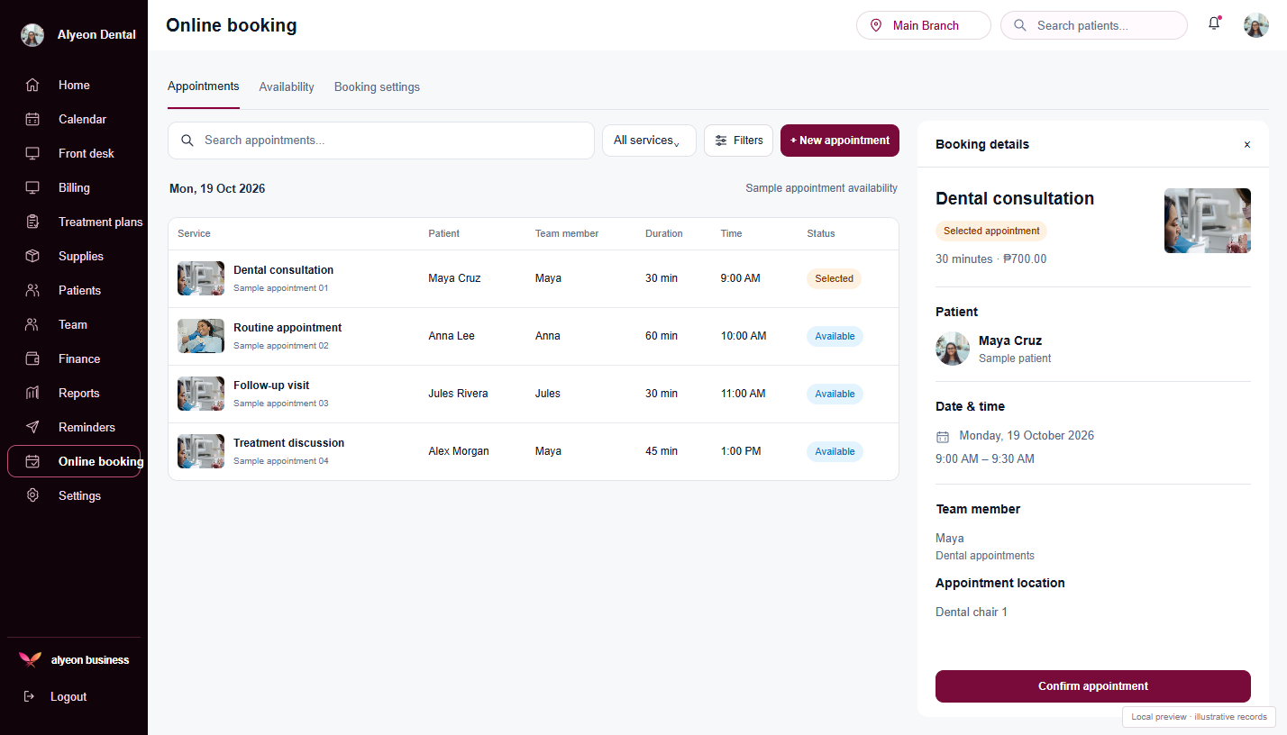 Dental Clinics · Patient appointments — illustrative preview