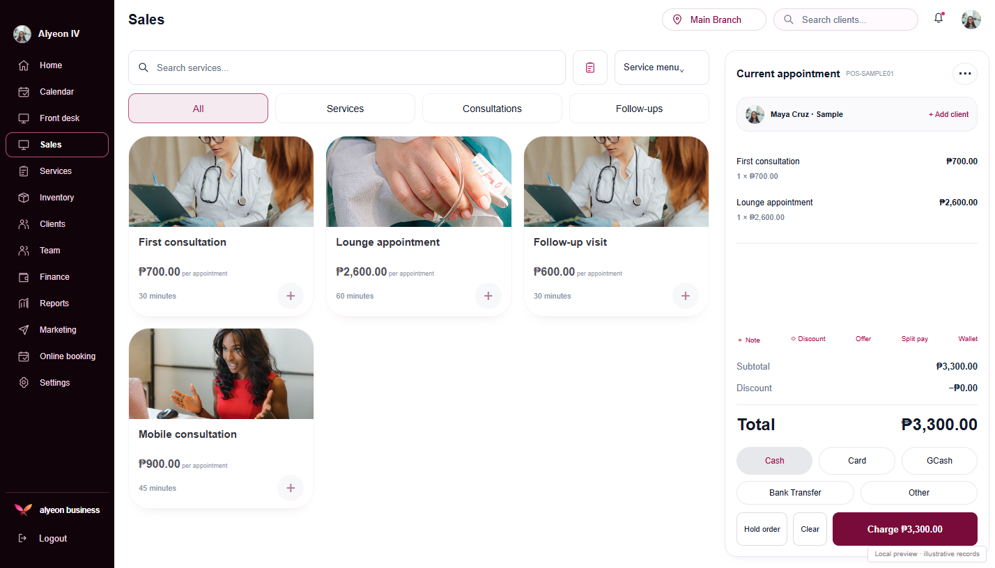 IV Therapy · Payments & checkout — illustrative preview