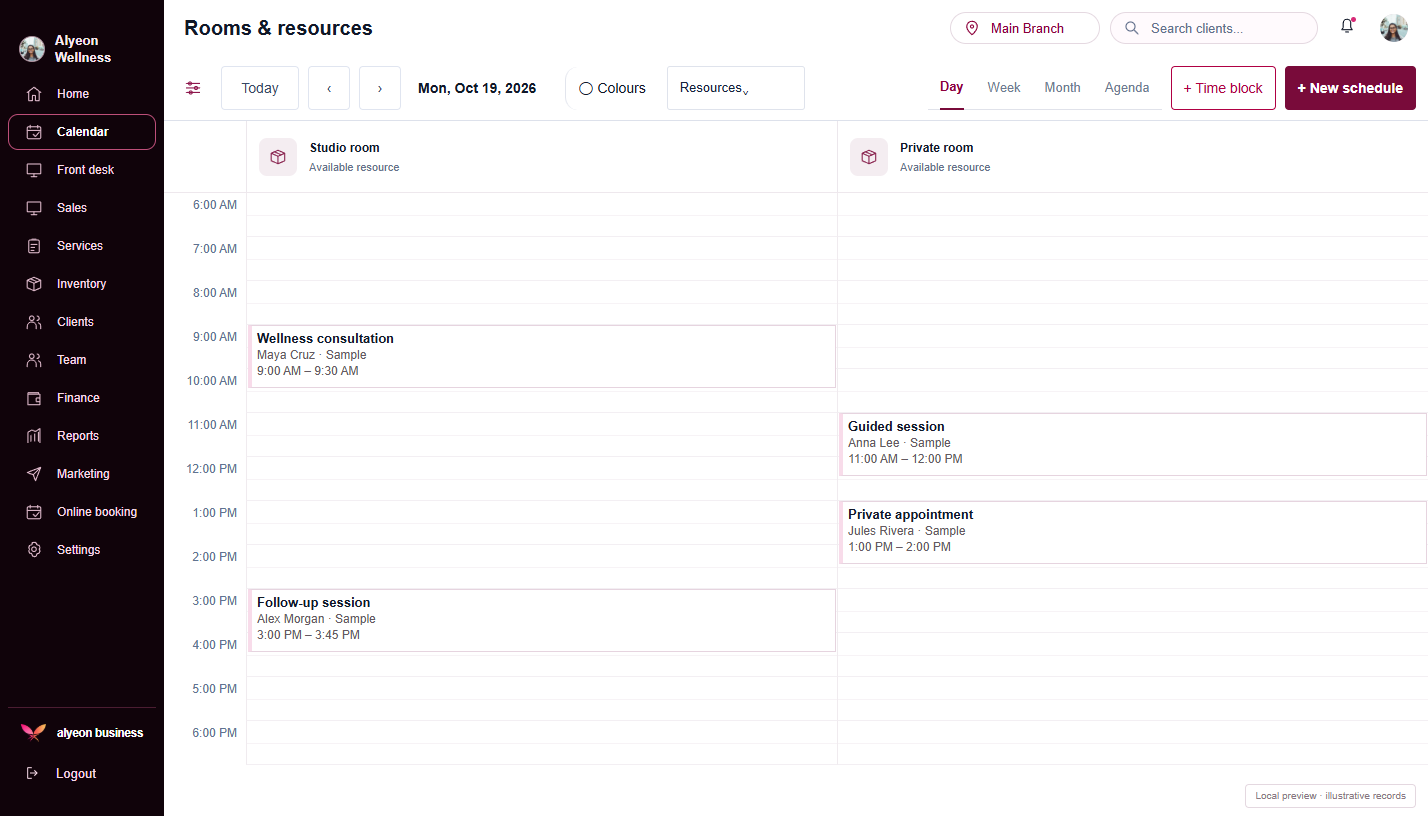 Wellness Centers · Rooms & equipment — illustrative preview